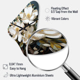 White Yellow Magnolias Southern Charm Patchwork - Asymmetric Metal Wall Clock