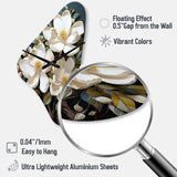 White Yellow Magnolias Southern Charm Patchwork - Asymmetric Metal Wall Clock