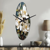 White Yellow Magnolias Southern Charm Patchwork - Asymmetric Metal Wall Clock