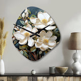 White Yellow Magnolias Southern Charm Patchwork - Asymmetric Metal Wall Clock