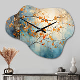 Orange Teal Maple Tree Glowing Embers II - Asymmetric Metal Wall Clock