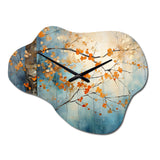 Orange Teal Maple Tree Glowing Embers II - Asymmetric Metal Wall Clock