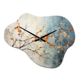 Orange Teal Maple Tree Glowing Embers V - Asymmetric Metal Wall Clock