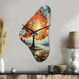 Orange Teal Maple Tree Majestic Maple - Asymmetric Metal Wall Clock