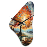 Orange Teal Maple Tree Majestic Maple - Asymmetric Metal Wall Clock