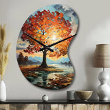 Orange Teal Maple Tree Majestic Maple - Asymmetric Metal Wall Clock