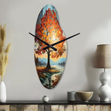 Orange Teal Maple Tree Majestic Maple - Asymmetric Metal Wall Clock