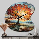 Orange Teal Maple Tree Majestic Maple - Asymmetric Metal Wall Clock
