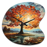 Orange Teal Maple Tree Majestic Maple - Asymmetric Metal Wall Clock