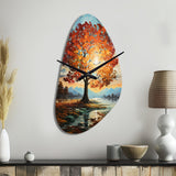 Orange Teal Maple Tree Majestic Maple - Asymmetric Metal Wall Clock