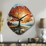 Orange Teal Maple Tree Majestic Maple - Asymmetric Metal Wall Clock