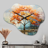 Orange Maple Trees Majestic I - Asymmetric Metal Wall Clock