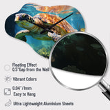 Green Blue Marine Animals Turtle Encounter V - Asymmetric Metal Wall Clock