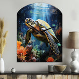 Green Blue Marine Animals Turtle Encounter VII - Asymmetric Metal Wall Clock