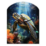 Green Blue Marine Animals Turtle Encounter VII - Asymmetric Metal Wall Clock
