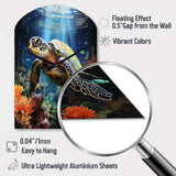 Green Blue Marine Animals Turtle Encounter VII - Asymmetric Metal Wall Clock