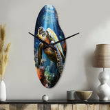 Green Blue Marine Animals Turtle Encounter VII - Asymmetric Metal Wall Clock