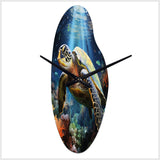 Green Blue Marine Animals Turtle Encounter VII - Asymmetric Metal Wall Clock