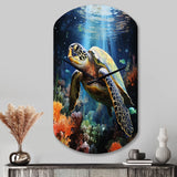 Green Blue Marine Animals Turtle Encounter VII - Asymmetric Metal Wall Clock
