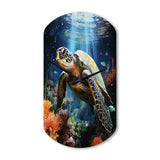 Green Blue Marine Animals Turtle Encounter VII - Asymmetric Metal Wall Clock