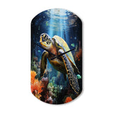 Green Blue Marine Animals Turtle Encounter VII - Asymmetric Metal Wall Clock