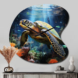 Green Blue Marine Animals Turtle Encounter VII - Asymmetric Metal Wall Clock