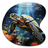 Green Blue Marine Animals Turtle Encounter VII - Asymmetric Metal Wall Clock