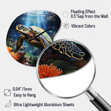 Green Blue Marine Animals Turtle Encounter VII - Asymmetric Metal Wall Clock