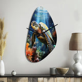 Green Blue Marine Animals Turtle Encounter VII - Asymmetric Metal Wall Clock