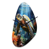 Green Blue Marine Animals Turtle Encounter VII - Asymmetric Metal Wall Clock