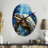 Green Blue Marine Animals Turtle Encounter VII - Asymmetric Metal Wall Clock