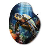 Green Blue Marine Animals Turtle Encounter VII - Asymmetric Metal Wall Clock