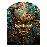 Gold Teal Mexico Vibrant Aztec Mask II - Asymmetric Metal Wall Clock