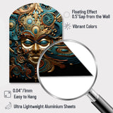 Gold Teal Mexico Vibrant Aztec Mask II - Asymmetric Metal Wall Clock