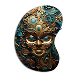 Gold Teal Mexico Vibrant Aztec Mask II - Asymmetric Metal Wall Clock
