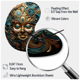 Gold Teal Mexico Vibrant Aztec Mask II - Asymmetric Metal Wall Clock