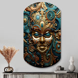 Gold Teal Mexico Vibrant Aztec Mask II - Asymmetric Metal Wall Clock