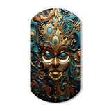 Gold Teal Mexico Vibrant Aztec Mask II - Asymmetric Metal Wall Clock