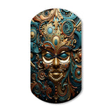 Gold Teal Mexico Vibrant Aztec Mask II - Asymmetric Metal Wall Clock