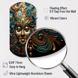 Gold Teal Mexico Vibrant Aztec Mask II - Asymmetric Metal Wall Clock