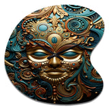 Gold Teal Mexico Vibrant Aztec Mask II - Asymmetric Metal Wall Clock