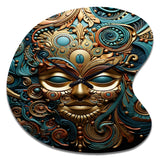 Gold Teal Mexico Vibrant Aztec Mask II - Asymmetric Metal Wall Clock