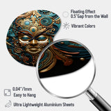 Gold Teal Mexico Vibrant Aztec Mask II - Asymmetric Metal Wall Clock