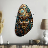 Gold Teal Mexico Vibrant Aztec Mask II - Asymmetric Metal Wall Clock