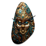 Gold Teal Mexico Vibrant Aztec Mask II - Asymmetric Metal Wall Clock