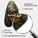 Gold Teal Mexico Vibrant Aztec Mask II - Asymmetric Metal Wall Clock