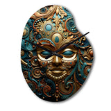 Gold Teal Mexico Vibrant Aztec Mask II - Asymmetric Metal Wall Clock