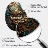 Gold Teal Mexico Vibrant Aztec Mask II - Asymmetric Metal Wall Clock