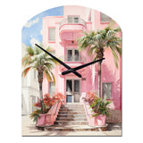 Pink Miami Artful Facades II - Asymmetric Metal Wall Clock