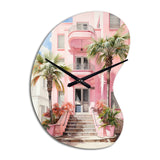 Pink Miami Artful Facades II - Asymmetric Metal Wall Clock